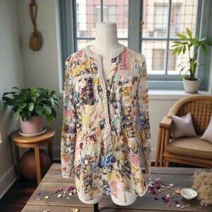 Anthropologie Maeve Top Women 6 Floral Crochet Abella Pintuck Cottage Peasant